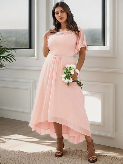 Plus Size Boat Neck Formal Dress with Sleeves