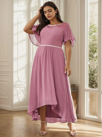 Plus Size Boat Neck Formal Dress with Sleeves