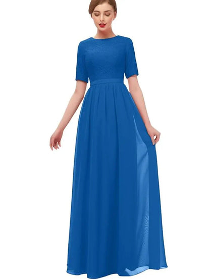 DingjiA-Line Floor Length Chiffon Bridesmaid Dress with Pleats Ruffles Split Front