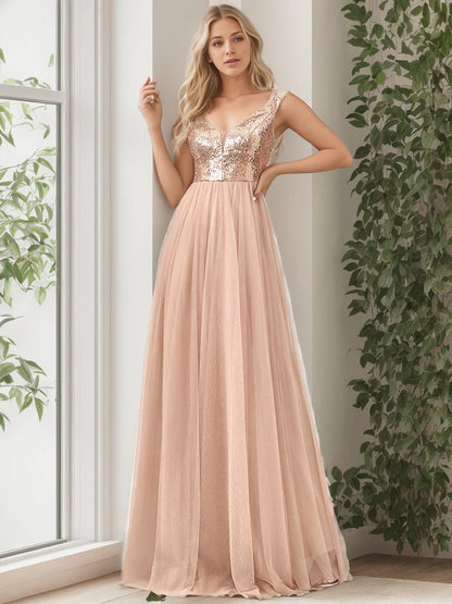 Shiny Sequin Bodice Off the Shoulder Maxi Tulle Evening Dress