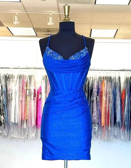 Spaghetti Straps Short Glitter Party Dress