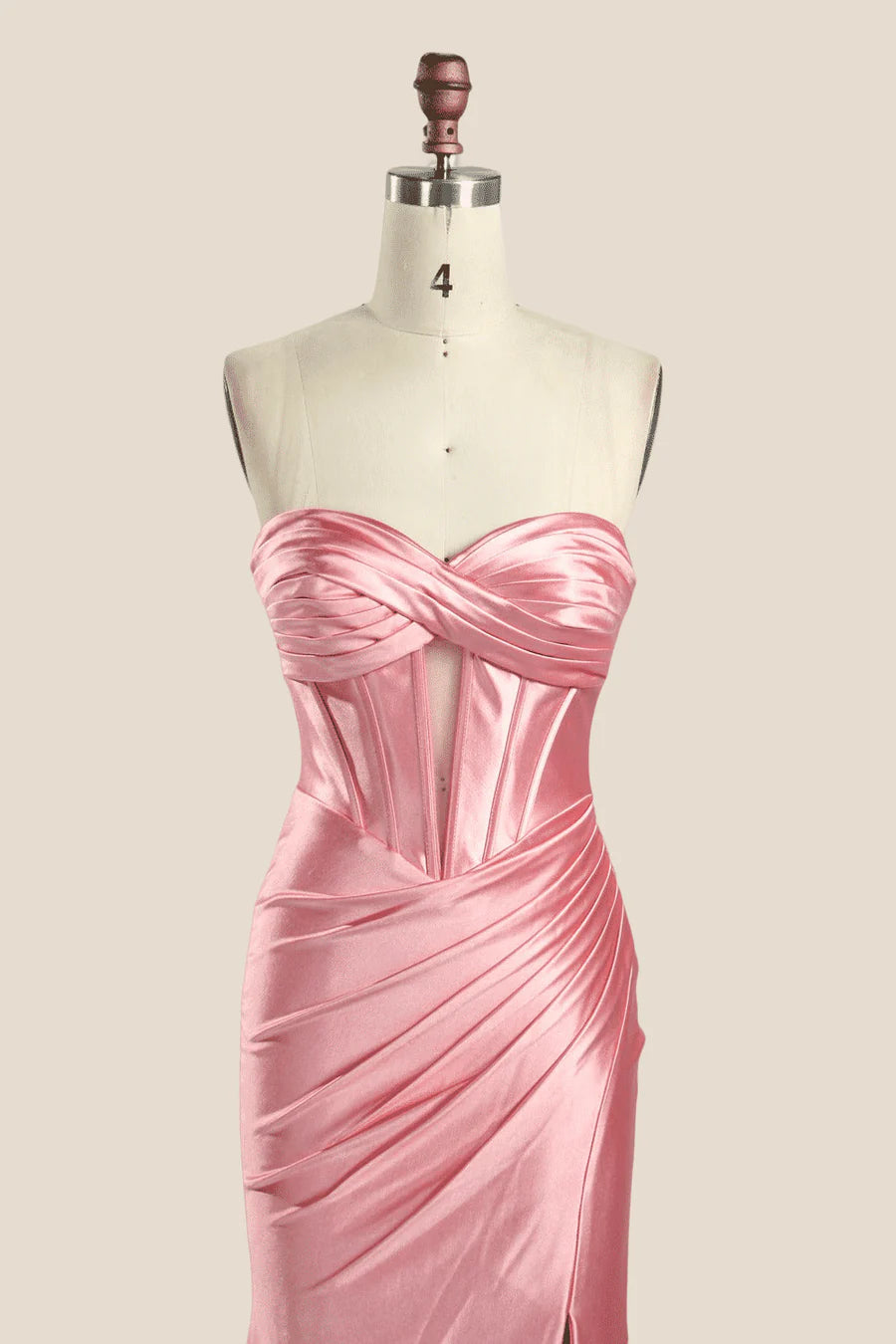 Sweetheart Pink Ruched Long Prom Dress with Keyhole