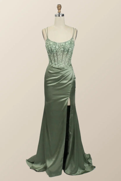 Sage Green Lace Appliques Mermaid Long Formal Dress