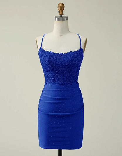 Lace Top Spaghetti Straps Body Homecoming Dress