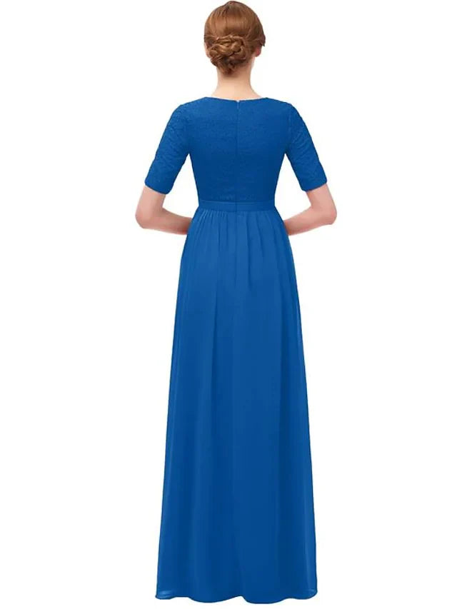 DingjiA-Line Floor Length Chiffon Bridesmaid Dress with Pleats Ruffles Split Front