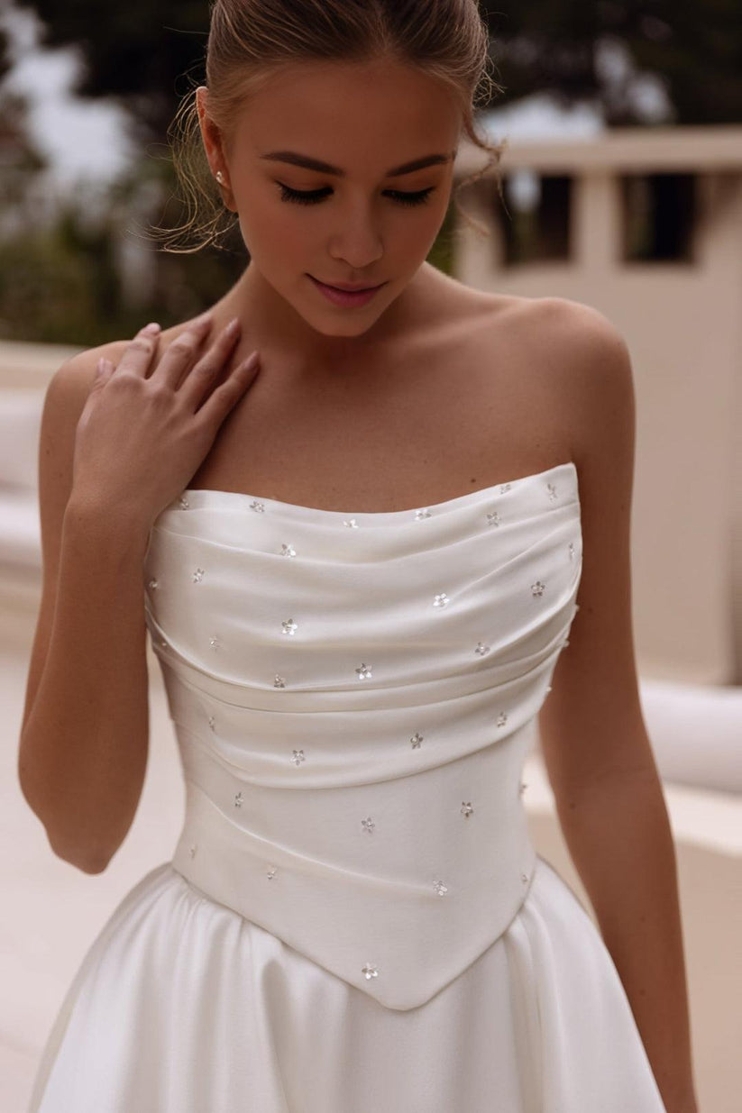 Simple Wedding Dress Ball Gown Strapless Satin White Long Wedding Dresses Bridal Gowns DP1833 main image 0