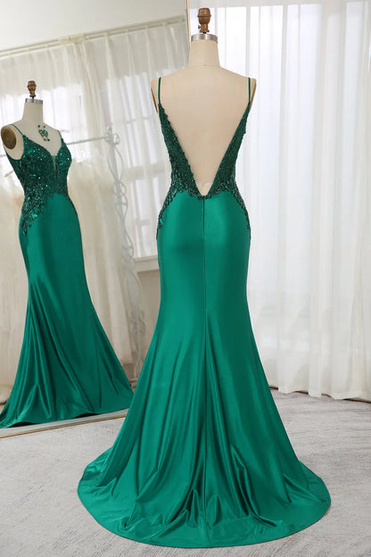 Mermaid Satin Prom Dress With Appliques Spaghetti Straps