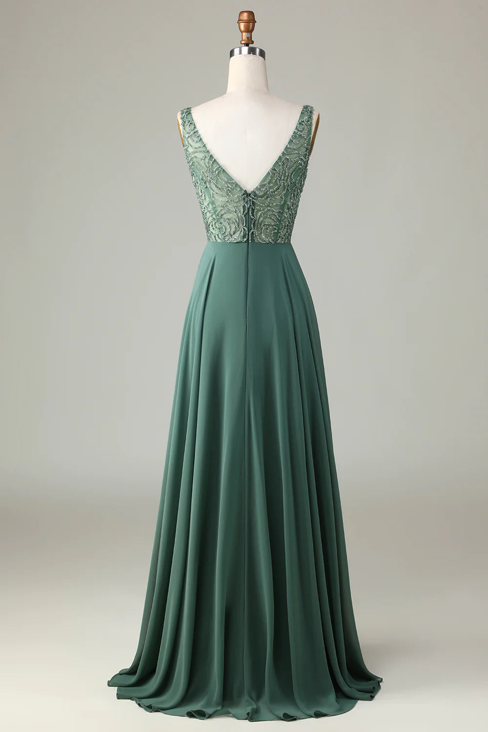 A-Line Beaded Eucalyptus Long Bridesmaid Dress