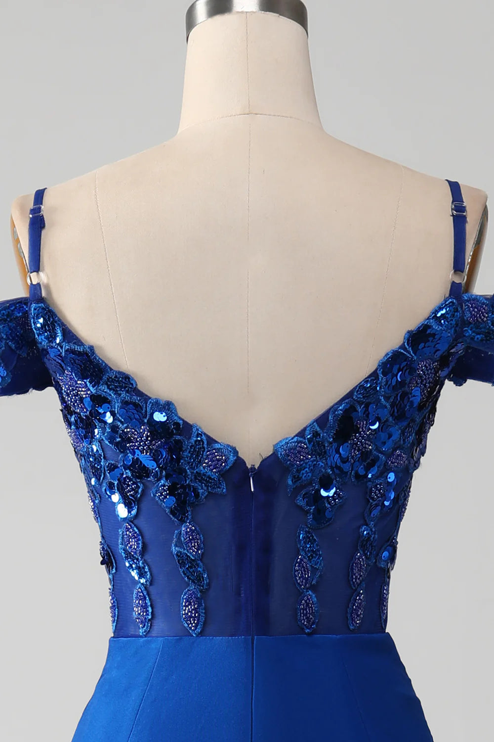 Off-the-shoulder Pleated Corset Dress With Slit Royal Blue main image 1
