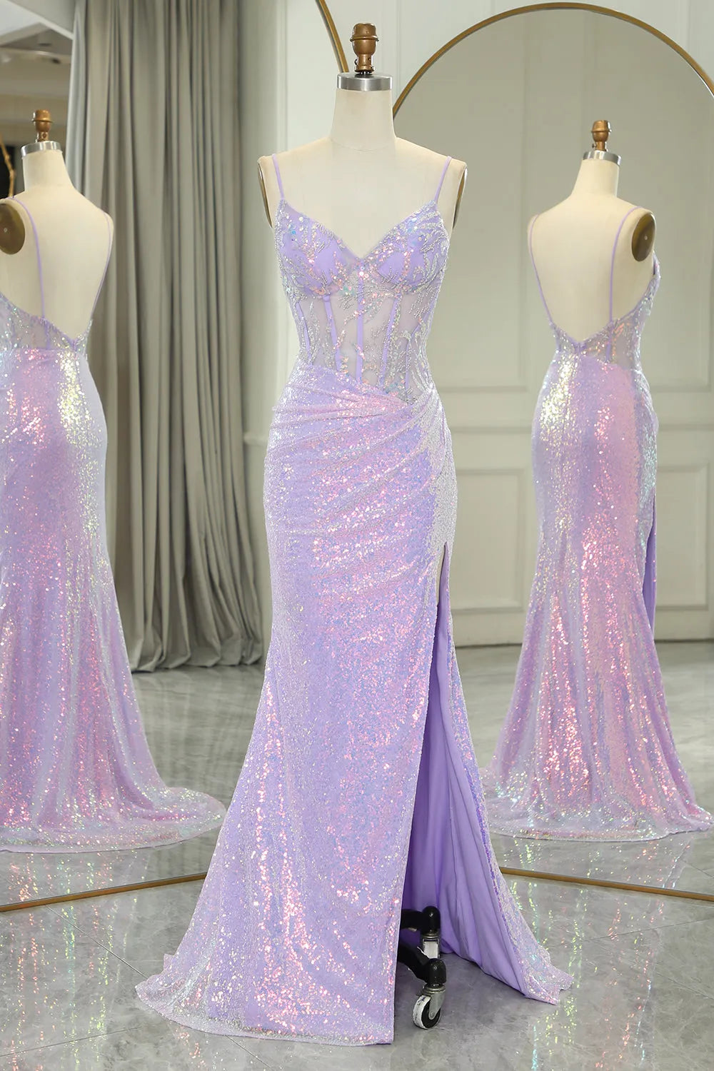 Mermaid Backless Long Corset Prom Dress With Slit