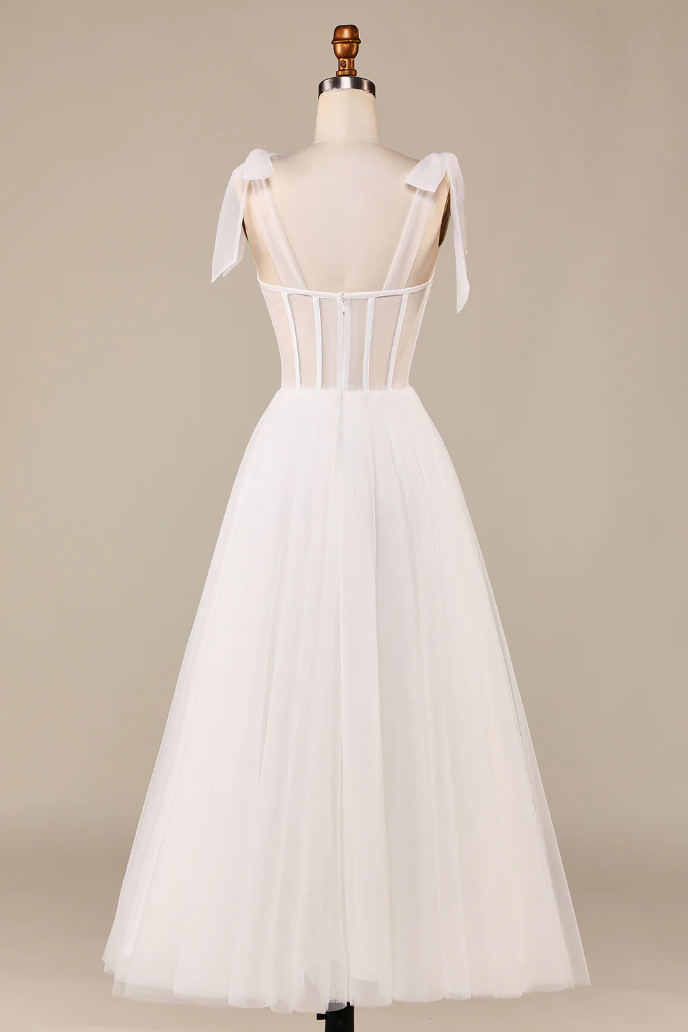 Ivory A-Line Tea-Length Tulle Corset Wedding Dress