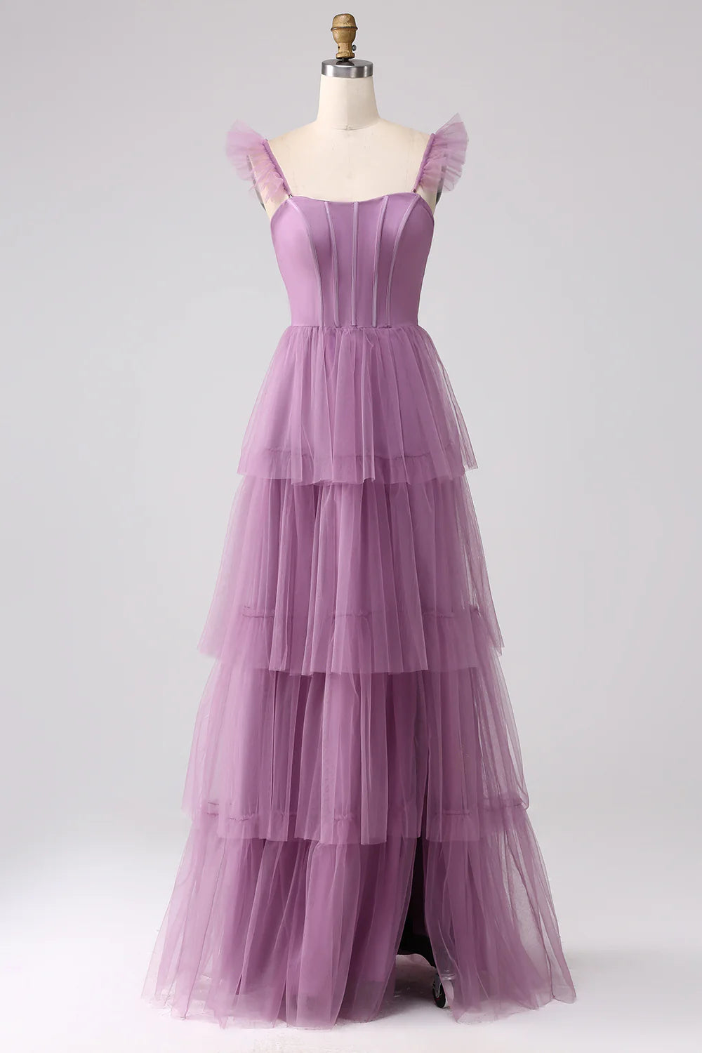 Purple Striped Tiered Dress with ribboning