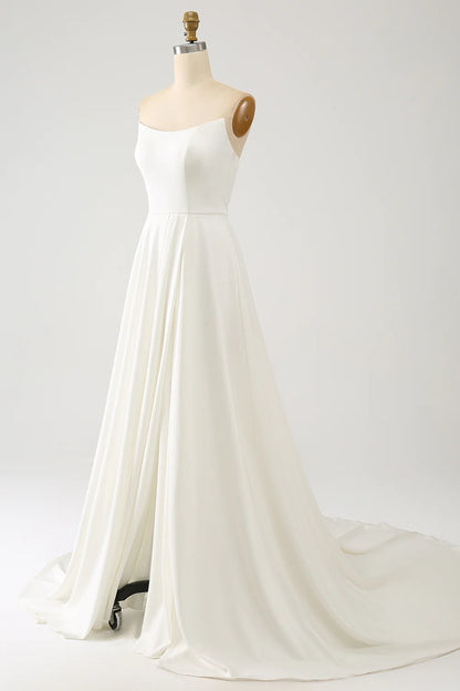 Ivory A Line Long Chiffon Wedding Dress With 3D Butterflies Long Sleeves