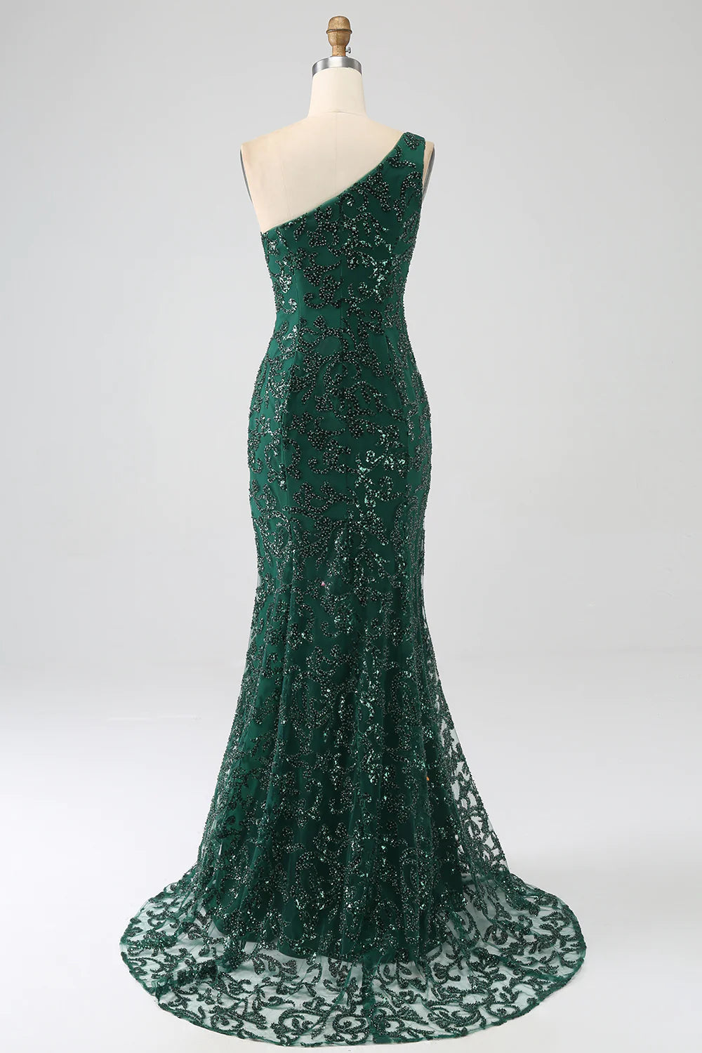 Sparkly Dark Green Beaded Long Prom Dress with Appliques VK23092706