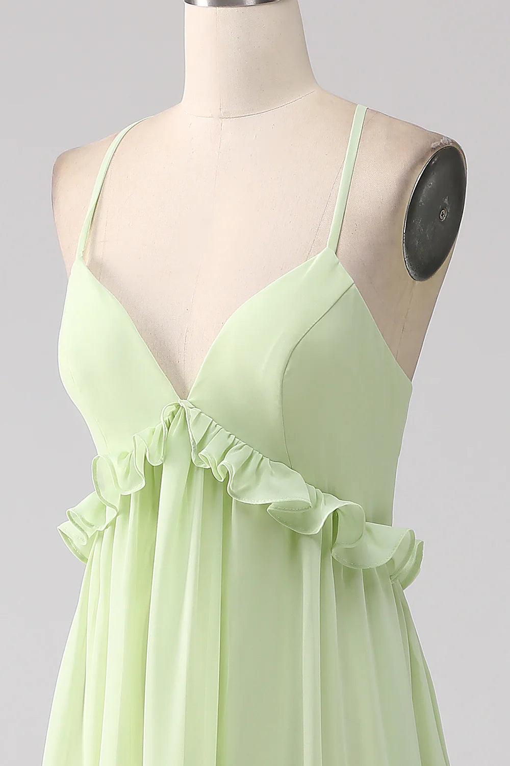 Ruffles A Line Green Bridesmaid Dress with Lace-up Back