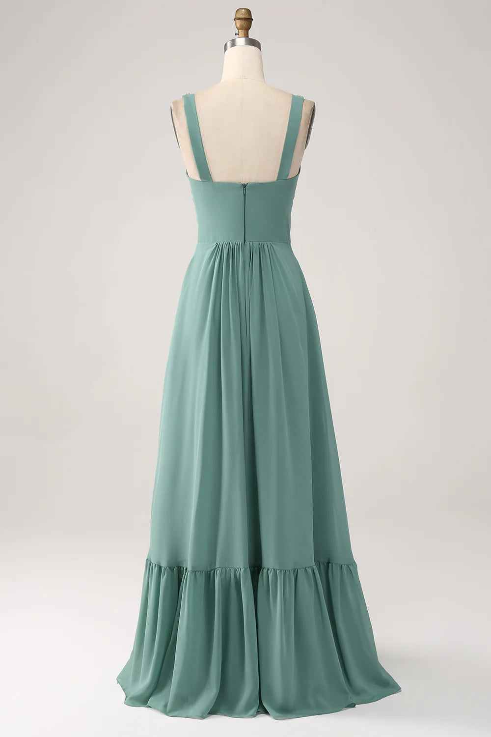 A Line Chiffon Green Long Bridesmaid Dress with Pleated