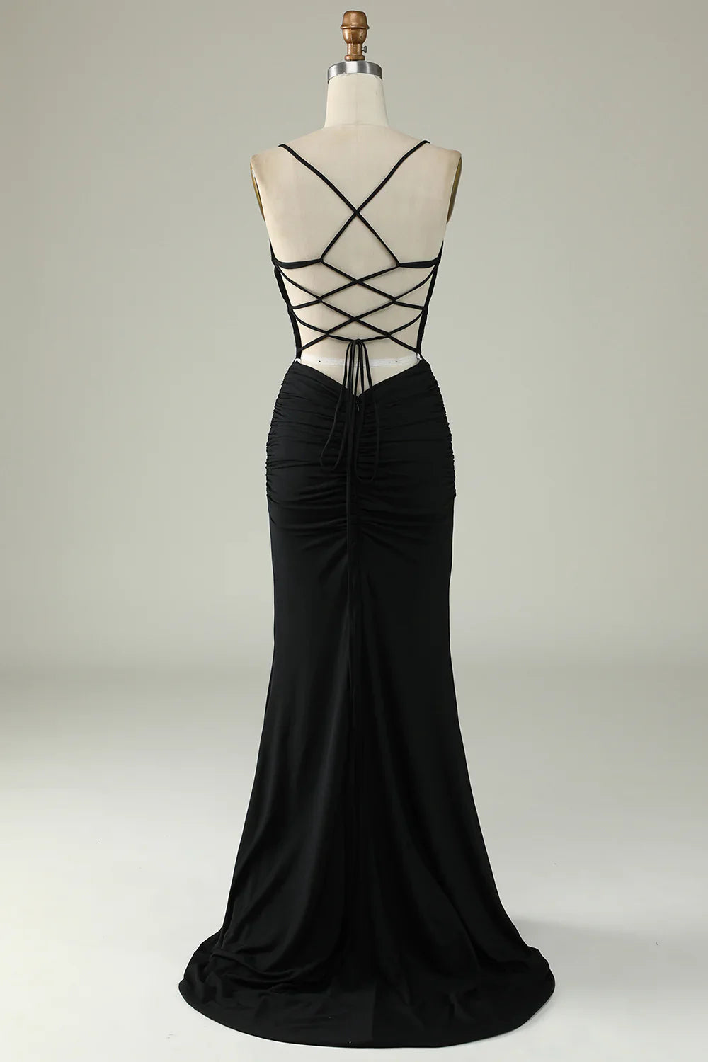 Mermaid Lace Back Black Long Prom Dress