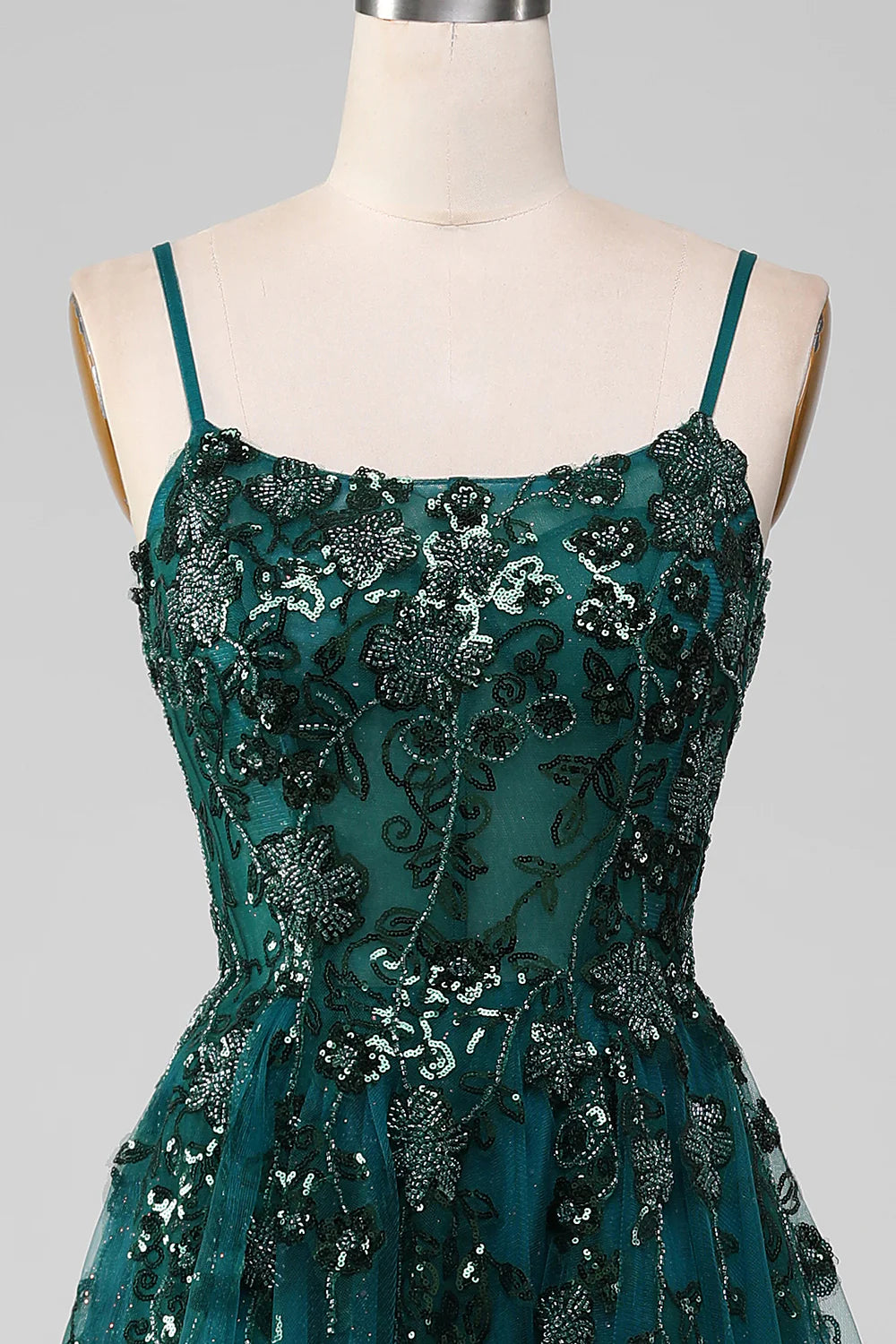 Green Spaghetti Straps Long Prom Dress with Slit,DP790