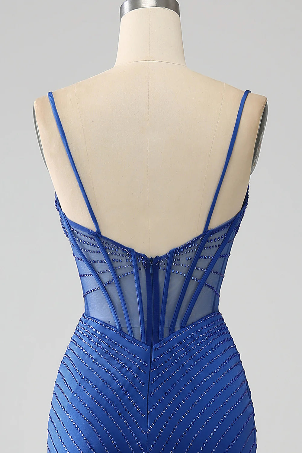 Strapless Corset Bodice Satin Mermaid Gown Royal Blue