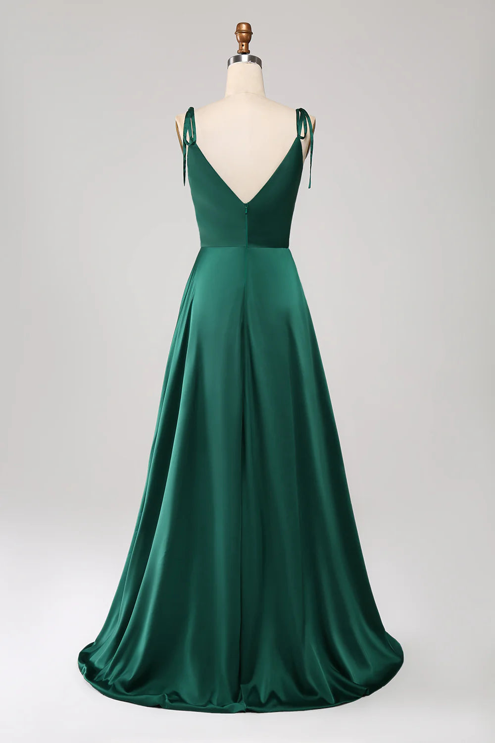 Simple Dark Green Spaghetti Straps Ruched Prom Dress with Slit