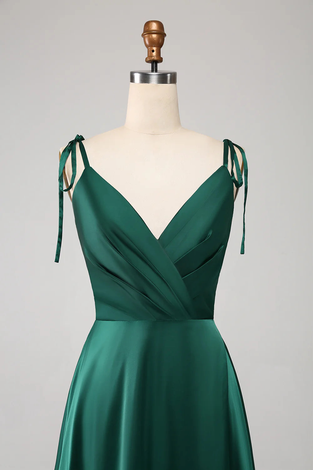 Simple Dark Green Spaghetti Straps Ruched Prom Dress with Slit