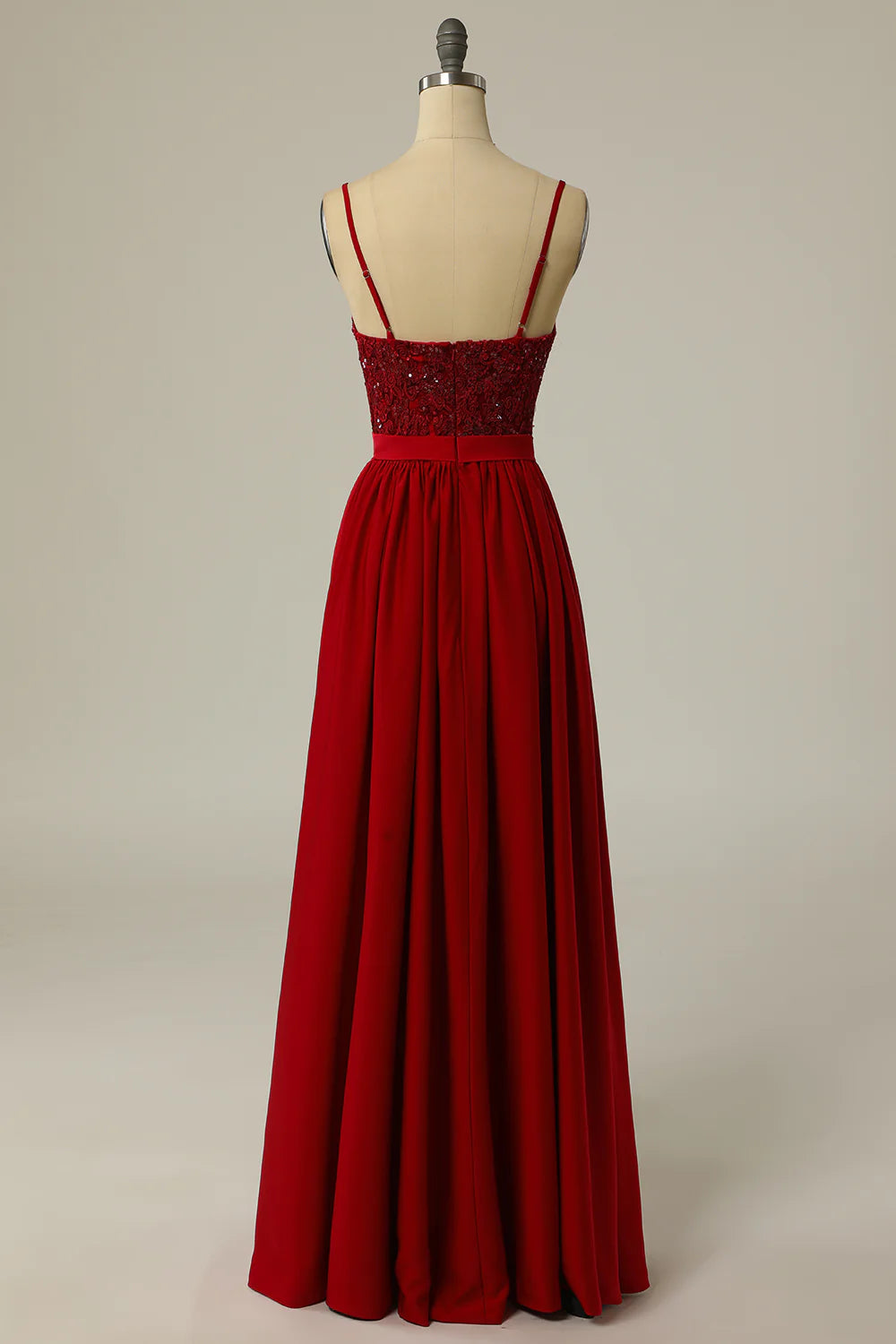 Burgundy Long Prom Dress with Beading Lace