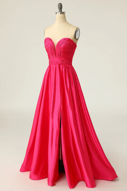 A Line Sweetheart Fuchsia Long Prom Dress with Ruched