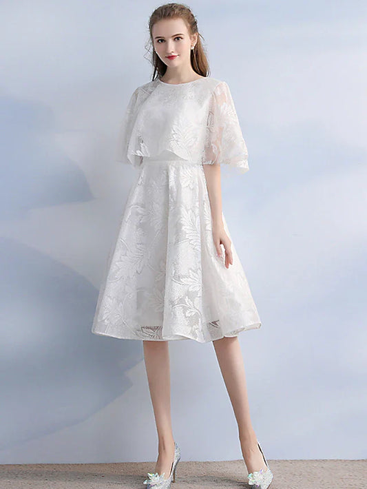 DingjiA-Line Cocktail Dresses Vintage Dress Party Wear Knee Length Half Sleeve Jewel Neck Lace with Sleek