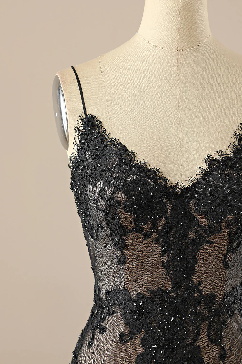 Black V neck Beaded Prom Dress