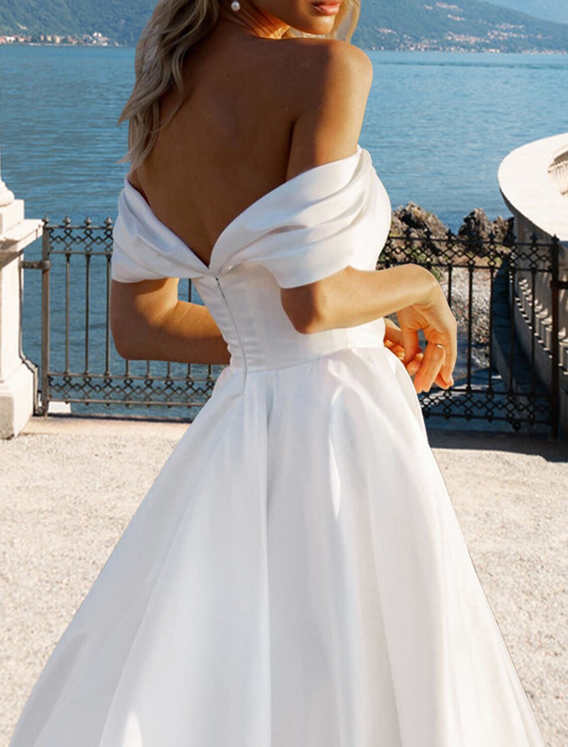 Beach Wedding Dresses A-Line Off Shoulder Cap Sleeve Court Train Chiffon Bridal Gowns With Pleats