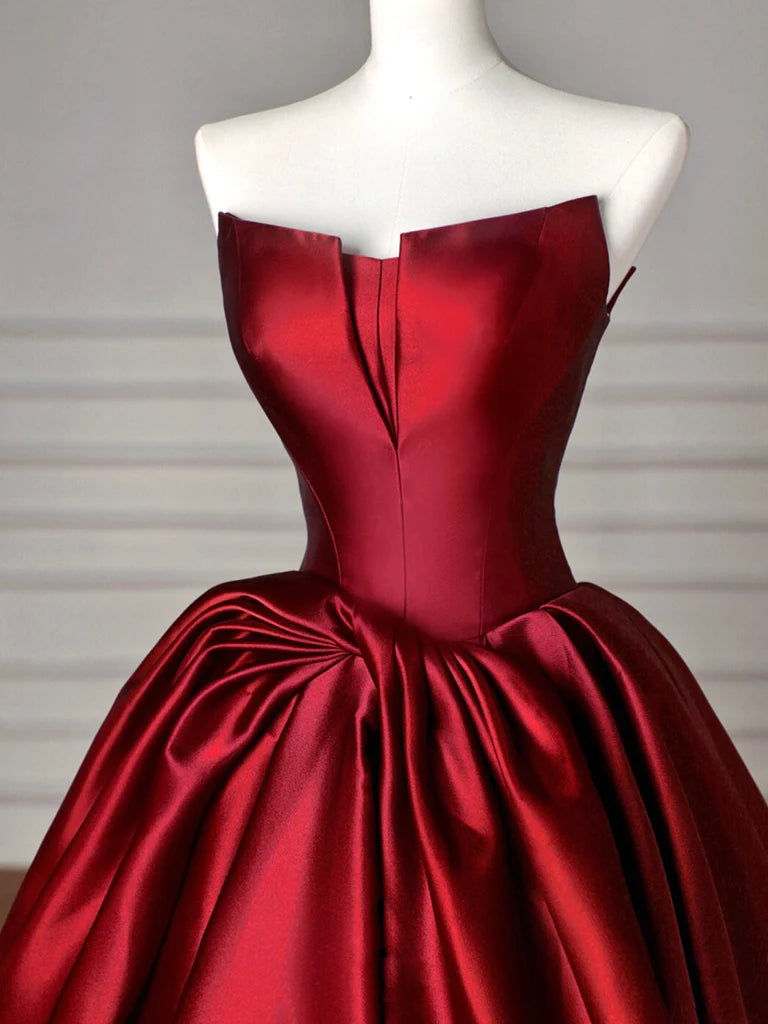 Simple Satin Burgundy Long Prom DressBurgundy Long Formal Dress