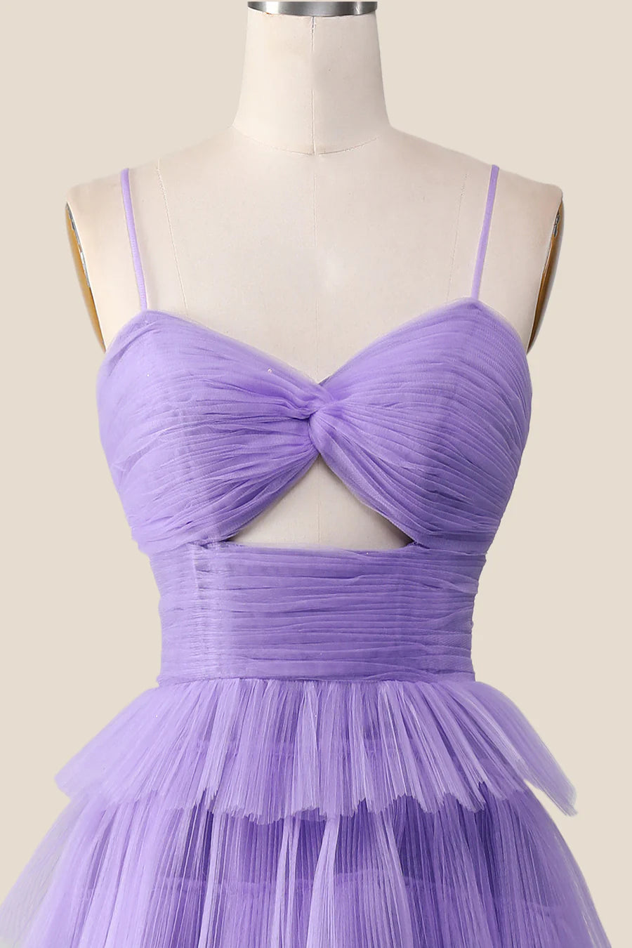 Knotted Purple Tulle Tiered Long Prom Dress