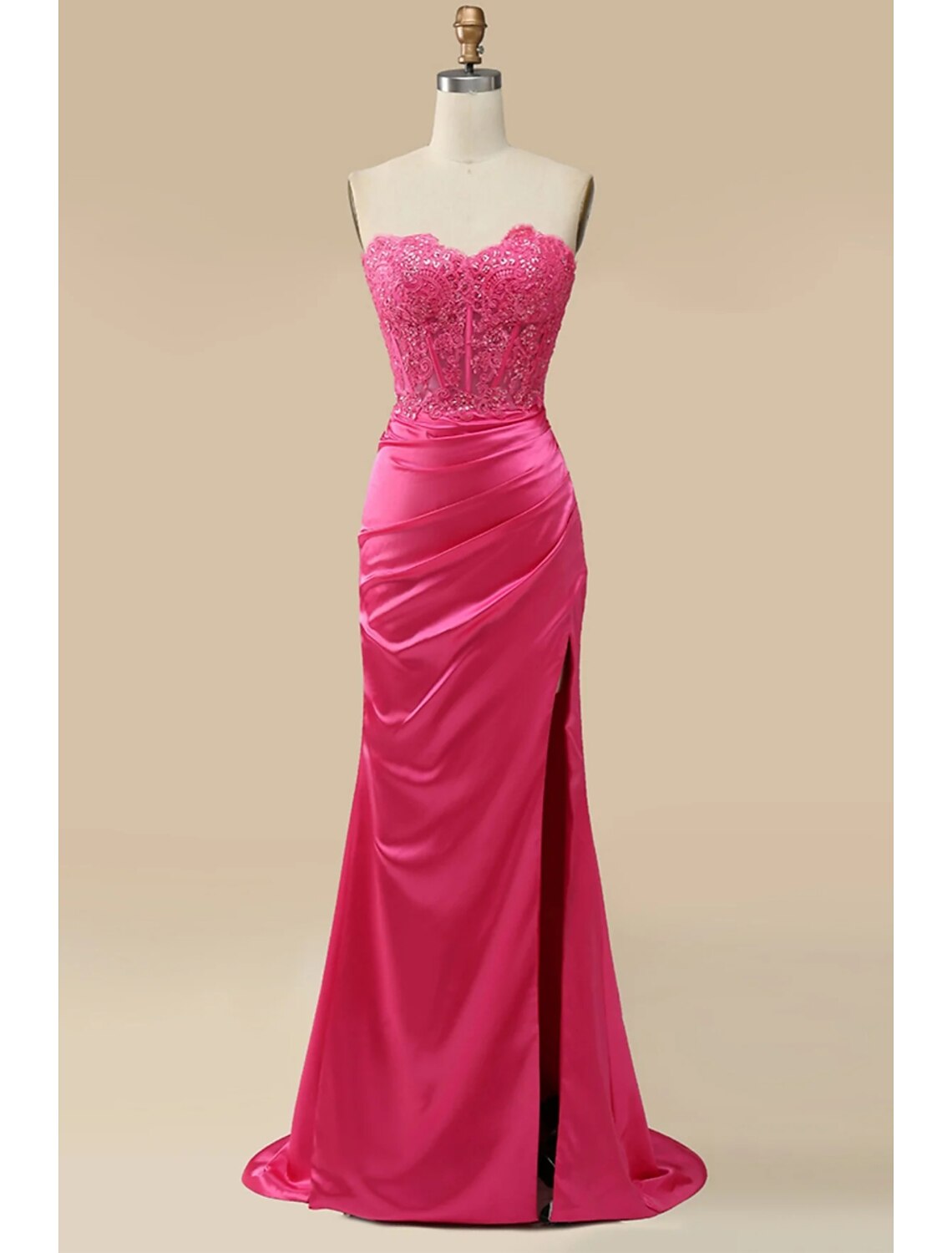 Mermaid / Trumpet Prom Dresses Empire Dress Formal Sweep / Brush Train Sleeveless Sweetheart Satin with Appliques