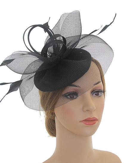 Fascinators Kentucky Derby Hat Headwear Organza Polyester / Polyamide Fedora Hat Floppy Hat Veil Hat Tea Party Horse Race Ladies Day Vintage Style Vintage Elegant With Feather Appliques