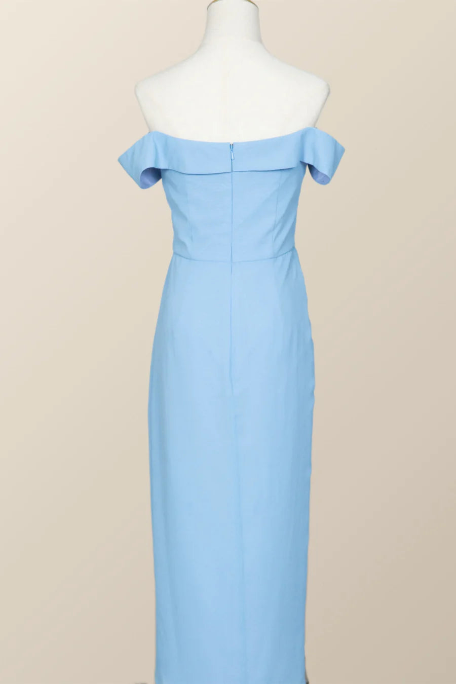 Off the Shoulder Blue Draped Midi Bridesmaid Dress