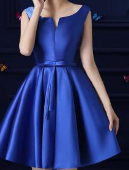 A-Line Cocktail Dresses Minimalist Dress Homecoming Short / Mini Sleeveless Jewel Neck Satin with Sash / Ribbon Bow(s)