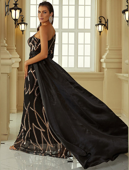 Mermaid / Trumpet Evening Gown Sexy Dress Formal Court Train Long Sleeve One Shoulder Polyester with Sequin