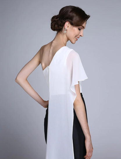 Mermaid / Trumpet Mother of the Bride Dress Color Block One Shoulder Ankle Length Chiffon Sleeveless No with Split Front