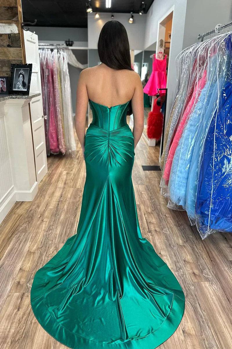 Dark Green Sweetheart keyhole Long Prom Dress with Slit