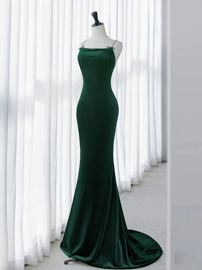 Mermaid Velvet Long Prom Dress Green Long Evening Dress