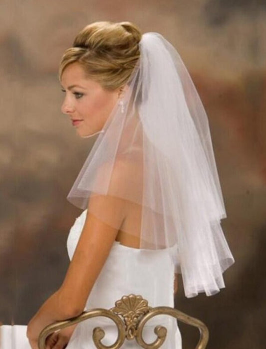 Two-tier Simple / Classic Style Wedding Veil Shoulder Veils with Pure Color