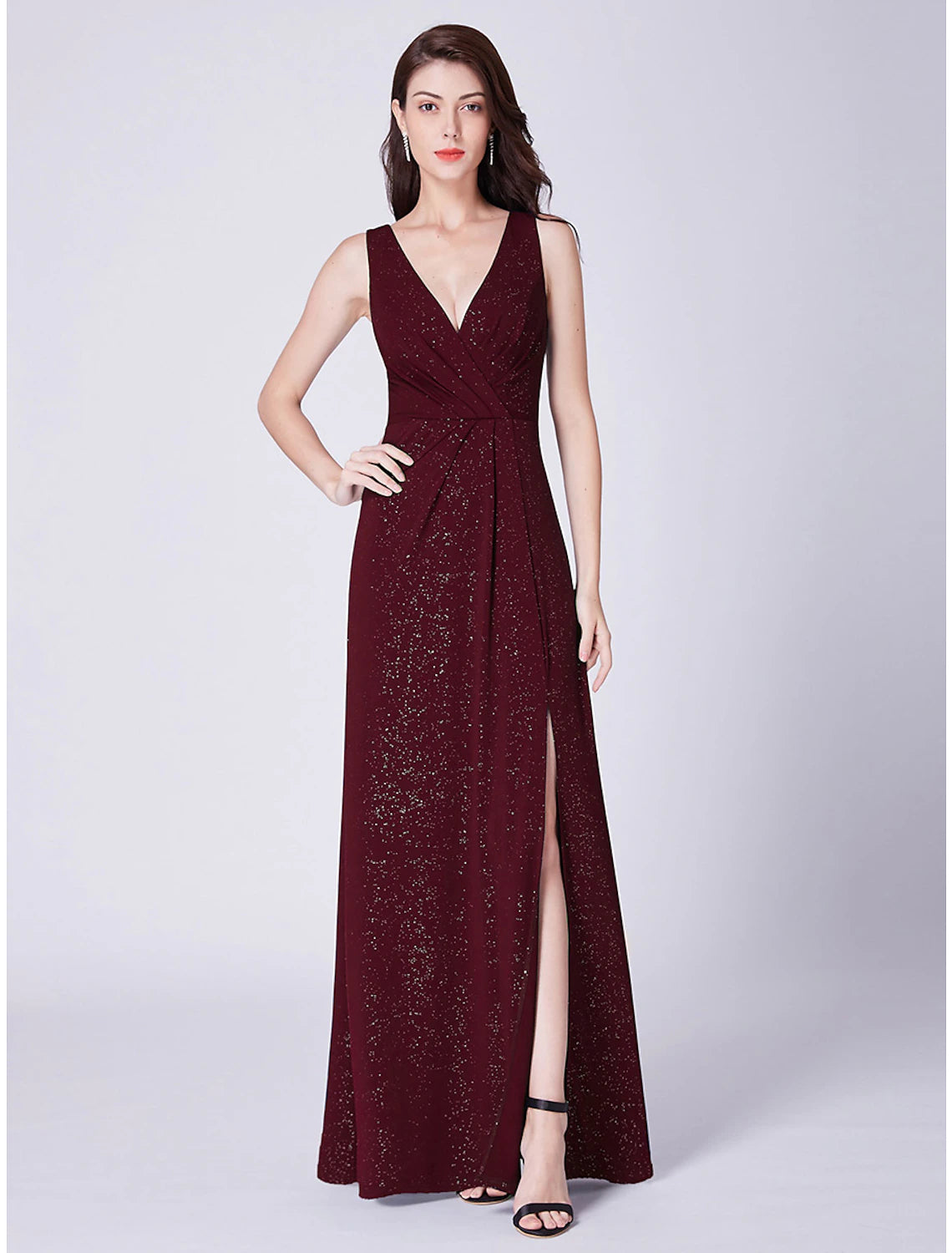 A-Line Elegant Formal Evening Dress V Neck Sleeveless Floor Length Cotton Blend with Draping