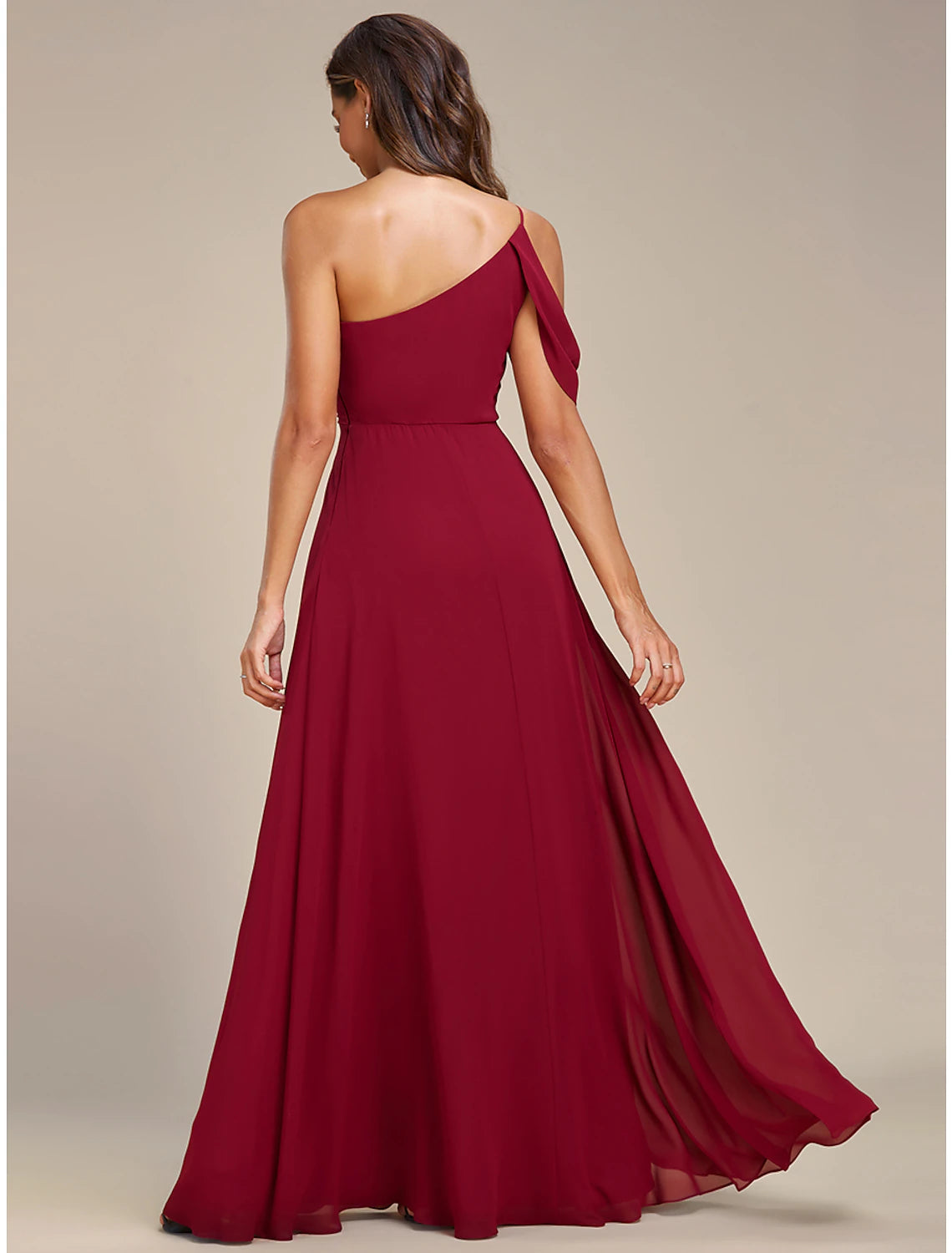 A-Line Wedding Guest Dresses Elegant Dress Formal Floor Length Sleeveless One Shoulder Chiffon with Ruched Slit