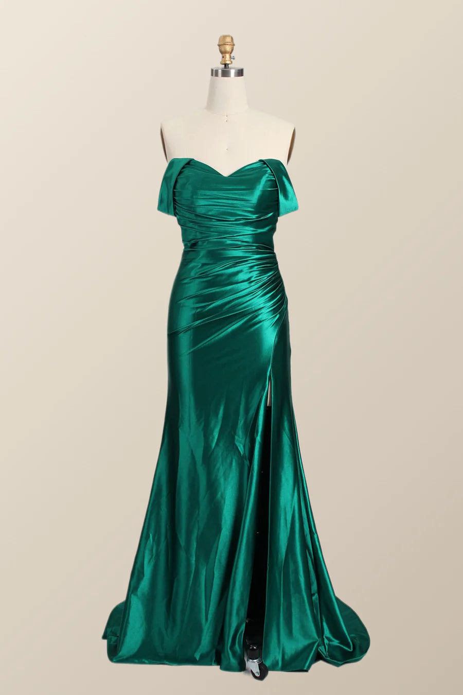 Off the Shoulder Green Satin Mermaid Prom Dress