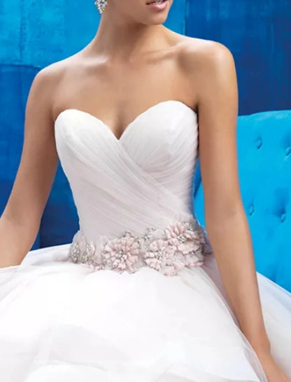 Engagement Formal Wedding Dresses Ball Gown Sweetheart Strapless Court Train Organza Bridal Gowns With Beading Draping