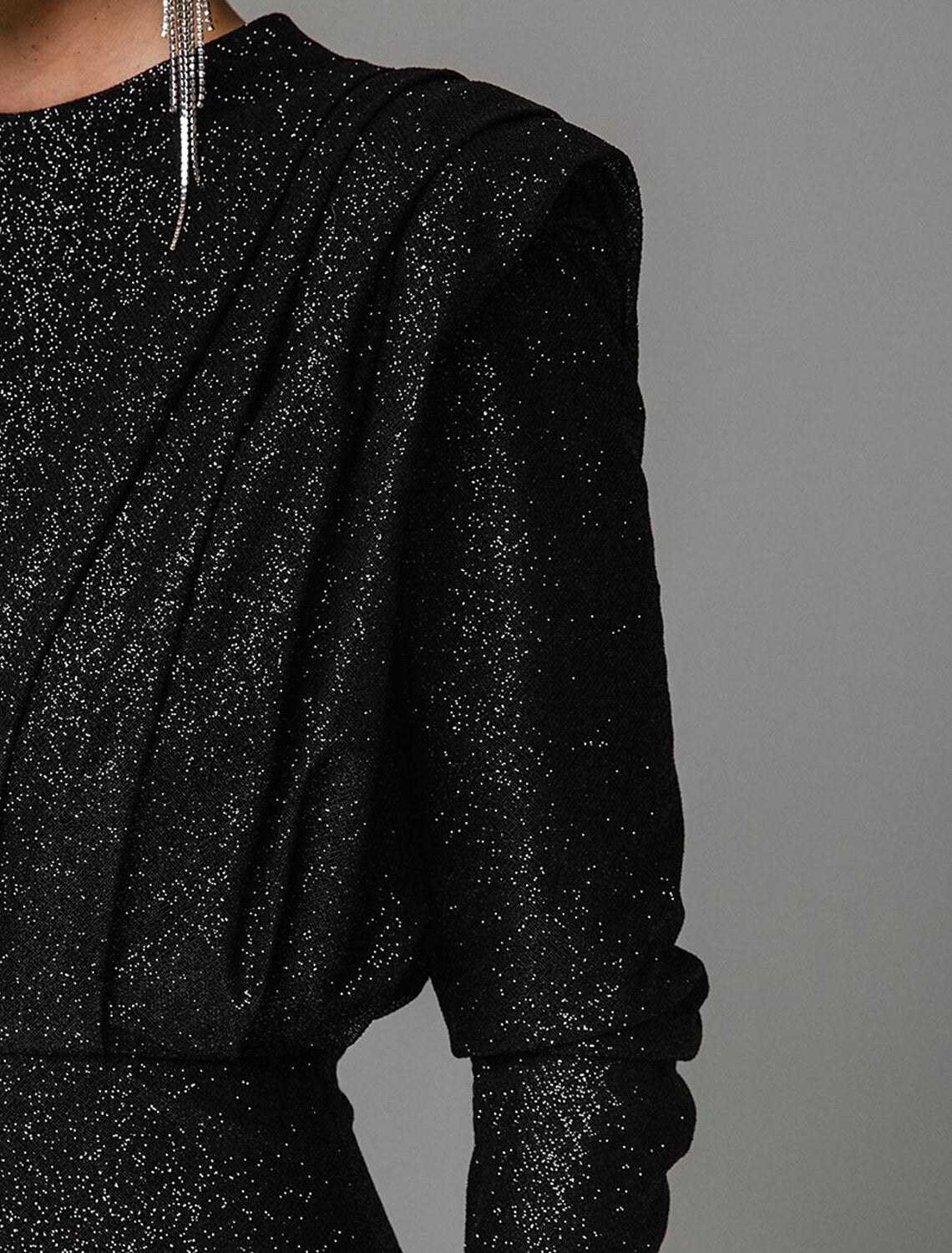 Black Sheath Beading Evening Dresses One Shoulder Long Sleeve Crystal c2594 main image 0