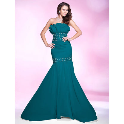 Mermaid / Trumpet Elegant Engagement Formal Evening Dress Strapless Sleeveless Sweep / Brush Train Chiffon with Beading Ruffles