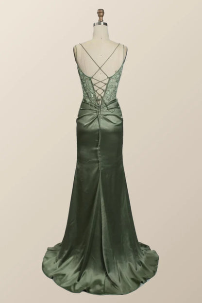 Sage Green Lace Appliques Mermaid Long Formal Dress