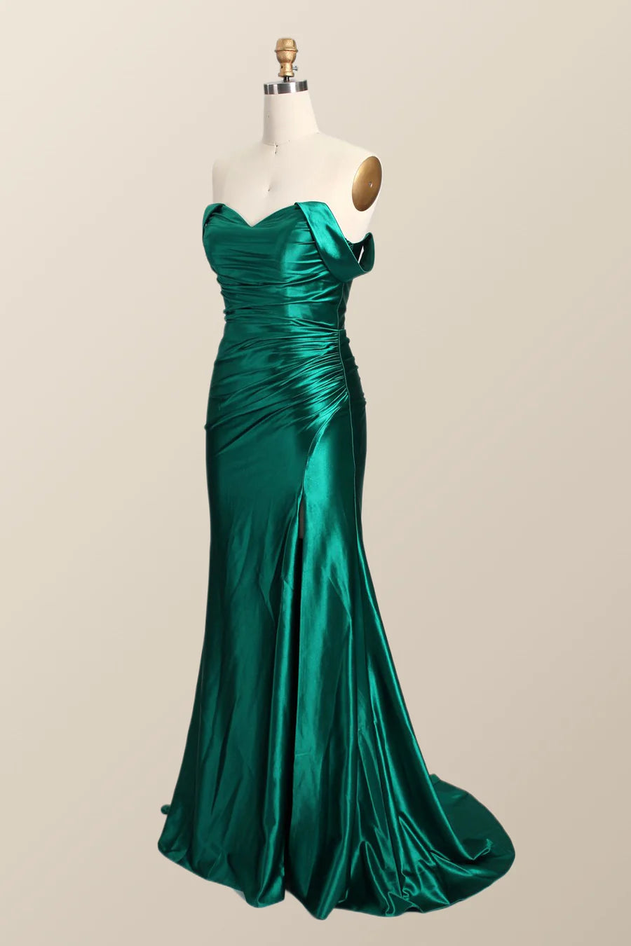 Off the Shoulder Green Satin Mermaid Prom Dress