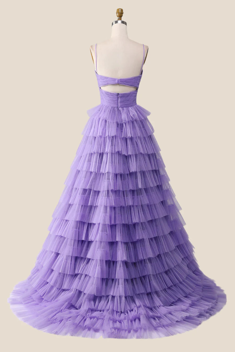 Knotted Purple Tulle Tiered Long Prom Dress